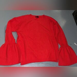 Halogen Vibrant Red Knit Top Blouse Bell Bottom Sleeves Size Medium